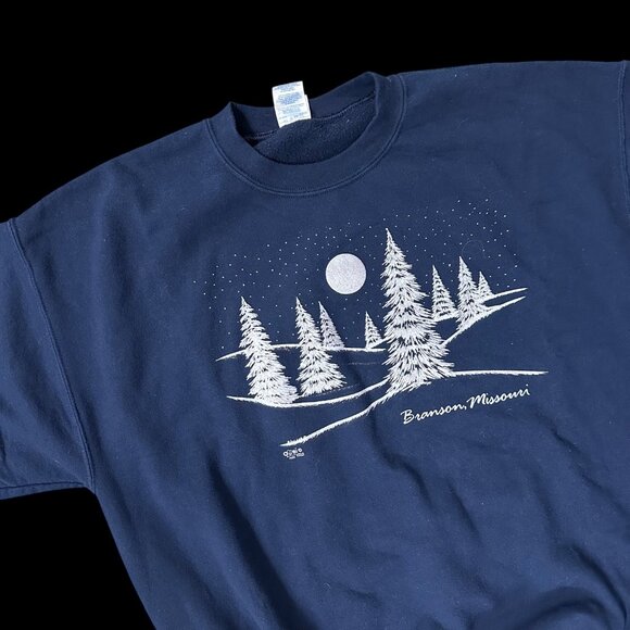 Vintage Sweatshirt XL Navy Blue 90s Branson Missouri Pullover Crewneck Winter Tr - Picture 1 of 9